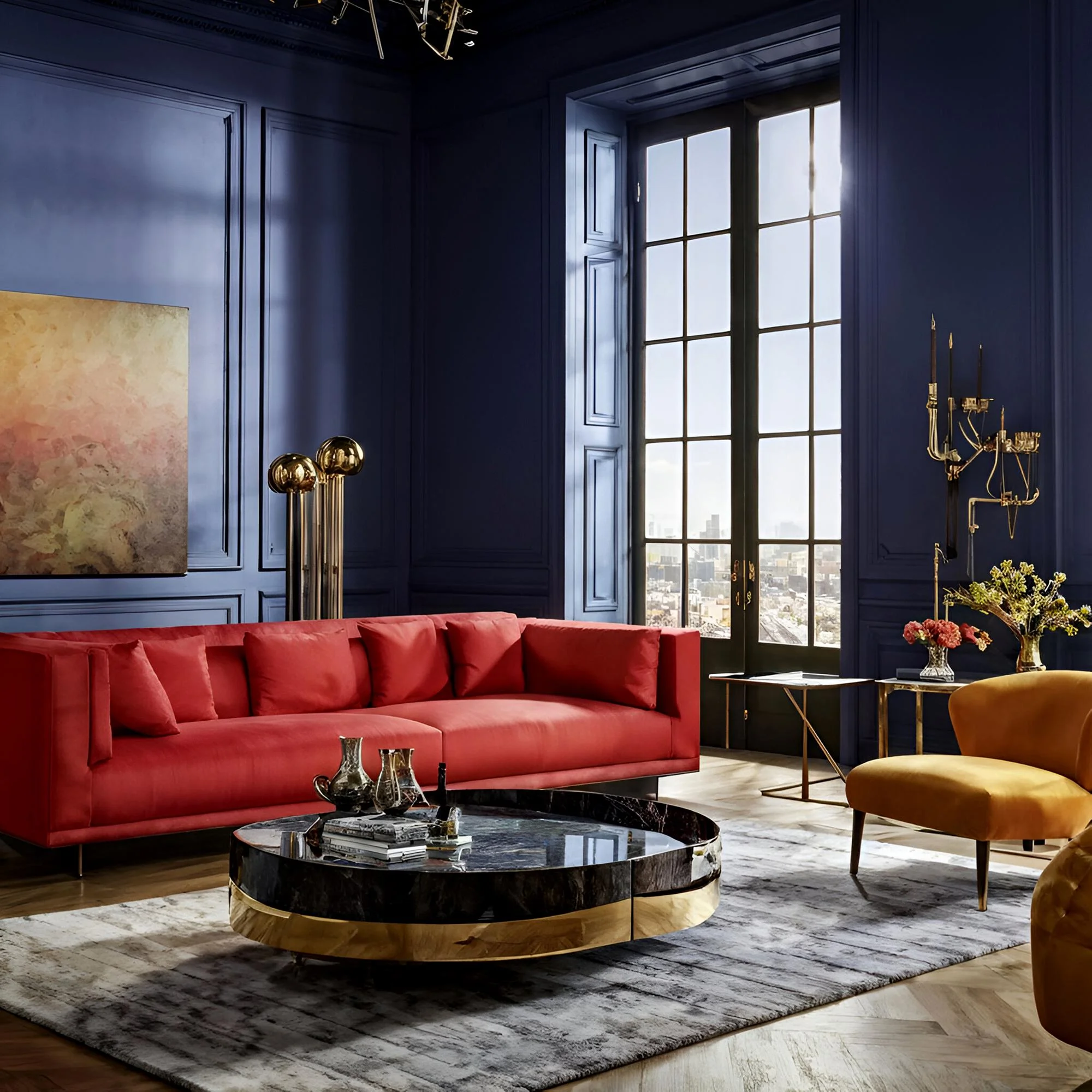 Classic red living room
